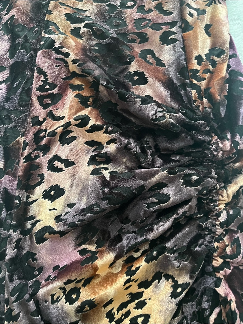 JLUXLABEL Satin Leopard Print Dress in Black, Purple & Gold